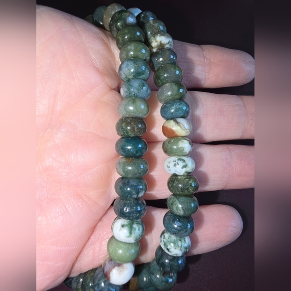 Moss Agate Rondelle Bracelet - Picture 8 of 14